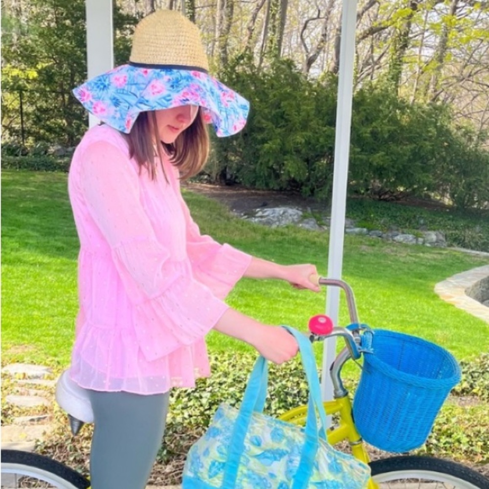 Lilly Pulitzer Straw Hat Wide Brimmed Blue Pink